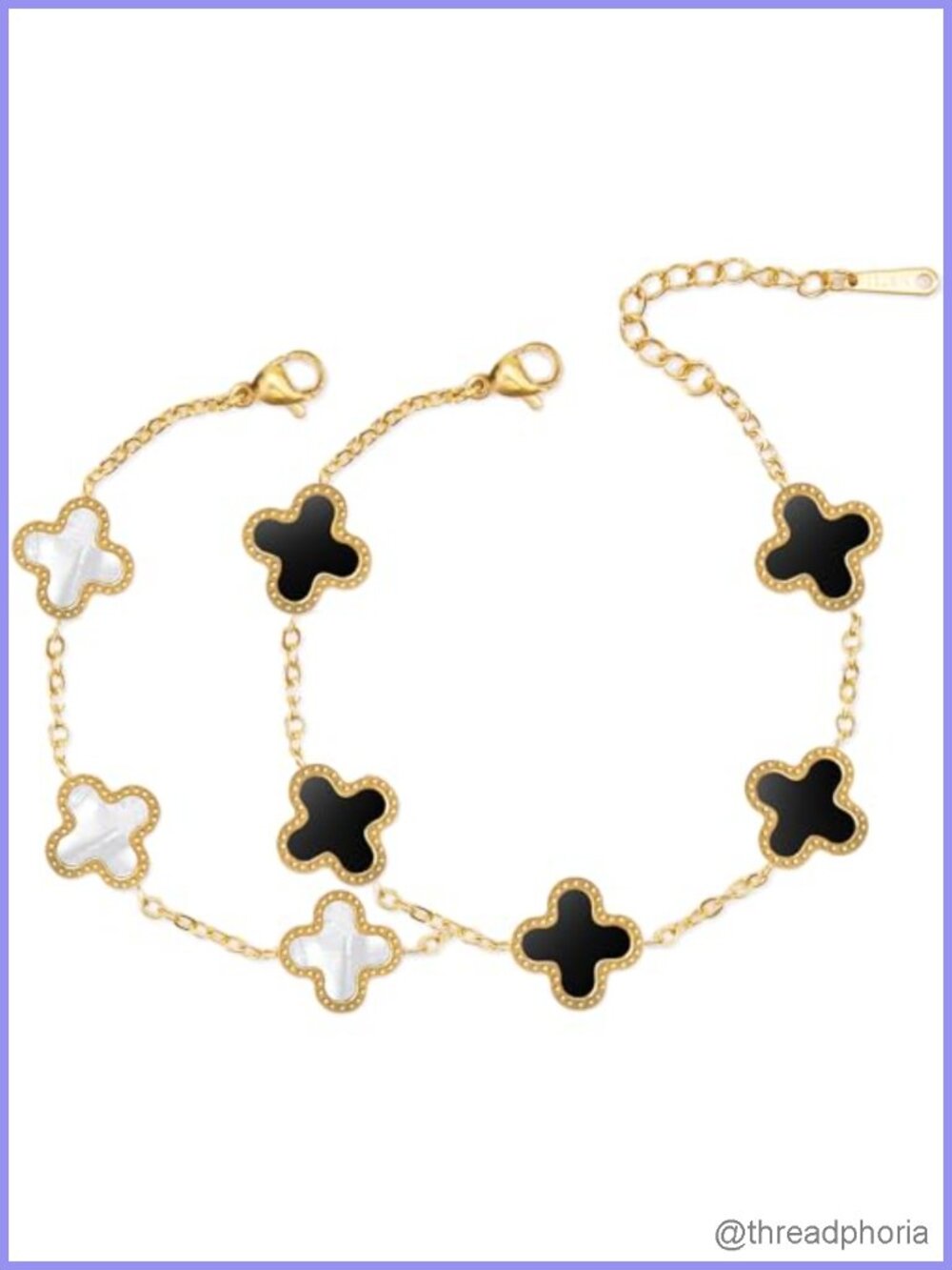 18K Gold Stainless Steel Four Leaf Clover Link Bracelet, Trendy Lucky Jewelry
